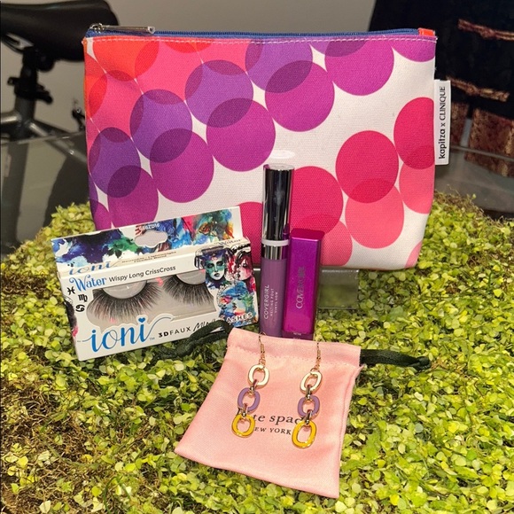 Kate Spade ♠️ Mod Link Earrings Clinique Cosmetic Pouch CG Lipstick & Eyelashes - Picture 1 of 12